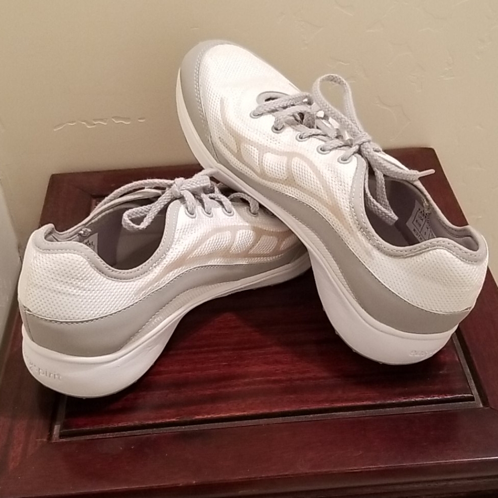 White with Grey trim tennis shoes